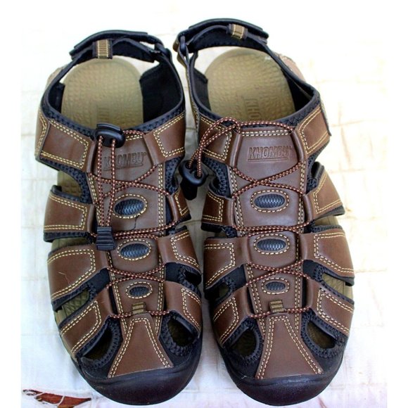 Khombu Mens Sandals sz 12 Fisherman Outdoor Brown Leather Flexible Sole Adjustab - Picture 9 of 11